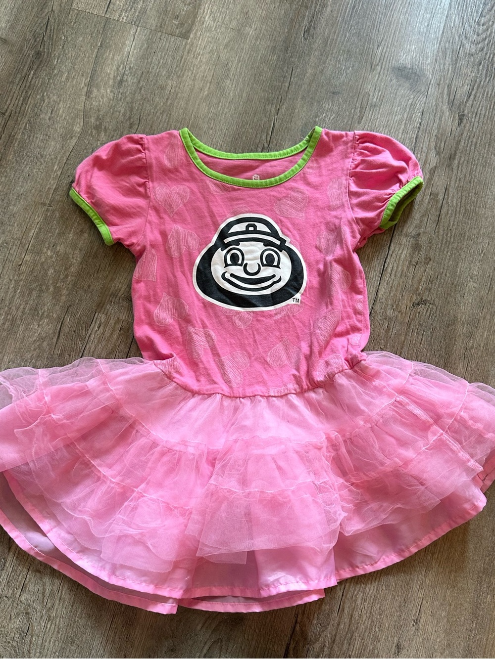OSU Buckeye Brutus football Pink Ruffle Tutu Kids Costume Dress with Green Trim